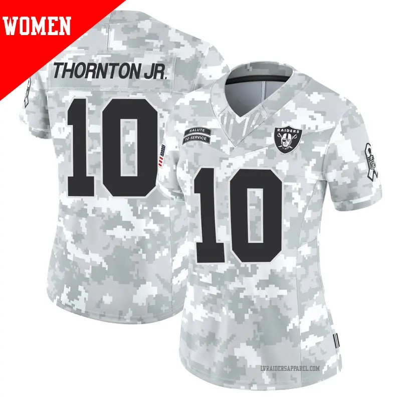 Women's ＃10 Dont'e Thornton Jr. Las Vegas Raiders Limited Arctic Camo 2024 Salute to Service Jersey