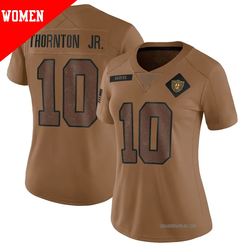 Women's ＃10 Dont'e Thornton Jr. Las Vegas Raiders Limited Brown 2023 Salute To Service Jersey