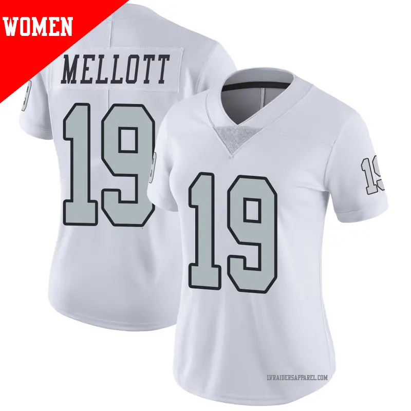 Women's ＃19 Tommy Mellott Las Vegas Raiders Limited White Color Rush Jersey