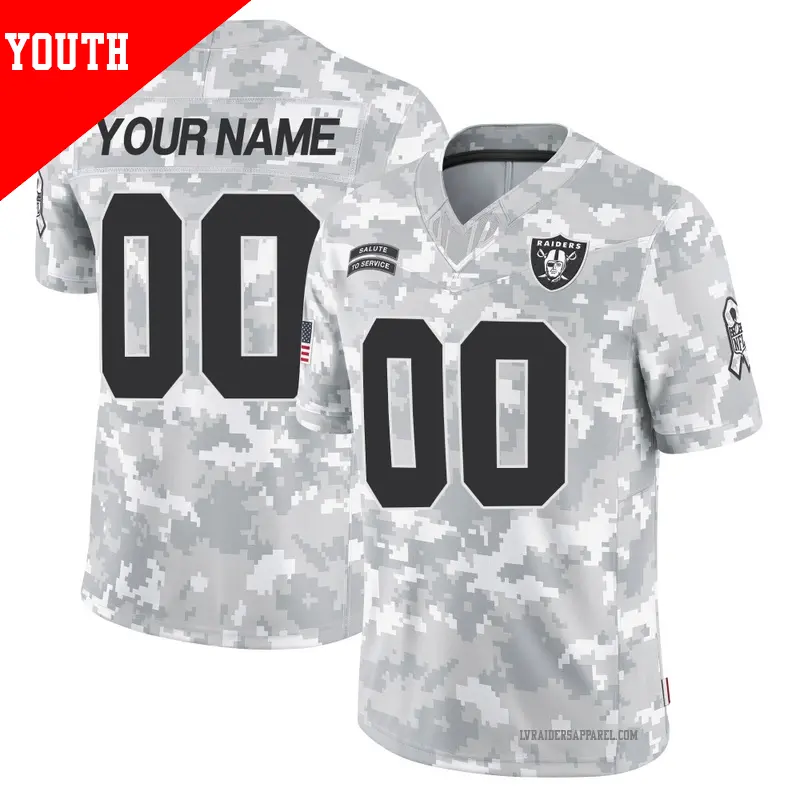 Youth ＃00 Custom Las Vegas Raiders Limited Arctic Camo 2024 Salute to Service Jersey