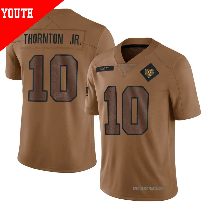 Youth ＃10 Dont'e Thornton Jr. Las Vegas Raiders Limited Brown 2023 Salute To Service Jersey